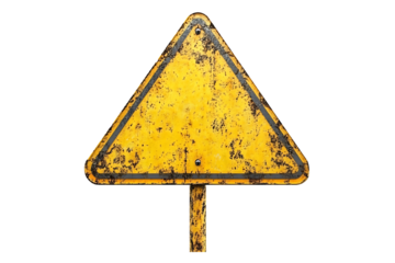 A photorealistic yellow road sign Isolated on White and Transparent Background PNG Image.