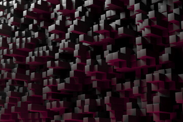 Abstract geometric blocks with dark and red gradient for modern design concepts. 3d render