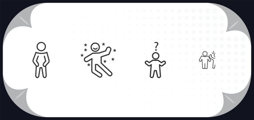 outline icons set - feelings concept. proud human, great human, confused human, full
