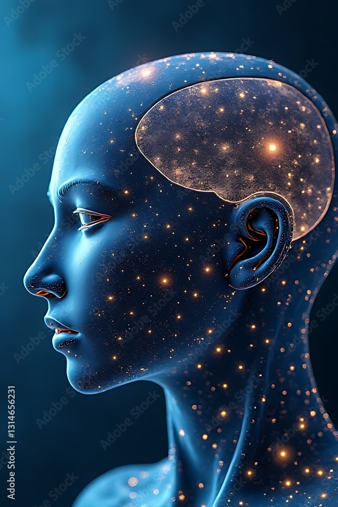 Poster exploring cosmic consciousness a futuristic human-computer interface digital realm 3d visualization 