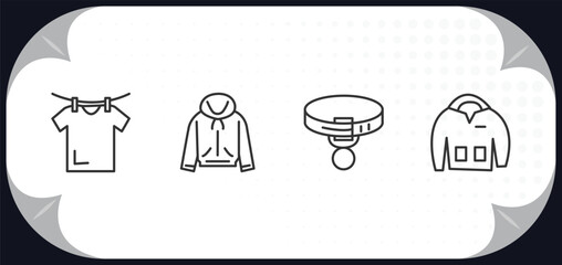 outline icons set - fashion concept. drying, sweater with hood, collar, sweater with pockets.