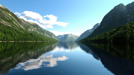 Fototapeta premium Tranquil Lake Reflection in Mountain Valley