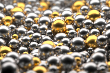 Luxurious gold and silver spheres abstract background for modern design. 3d render.
