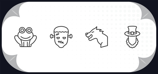 outline icons set - fairy tale concept. toad, frankenstein, werewolf, leprechaun.
