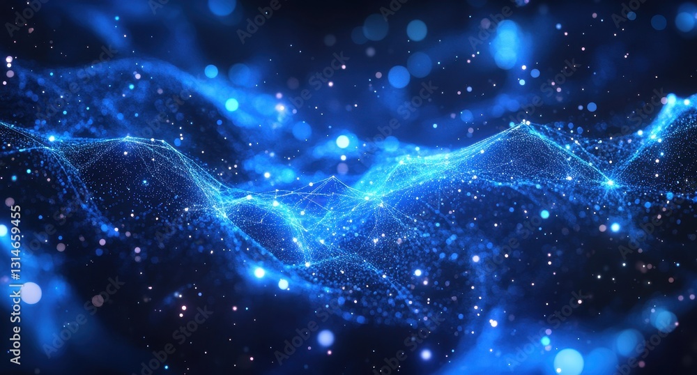 Aufkleber an abstract representation of vibrant blue connectivity with swirling particle effects and waves of 