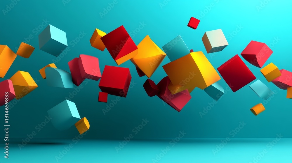 Poster dynamic floating geometric shapes abstract art digital composition modern environment aerial view vi