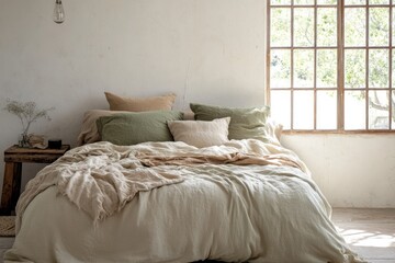 Bed with Layered Blankets and Cushions for Ultimate Comfort