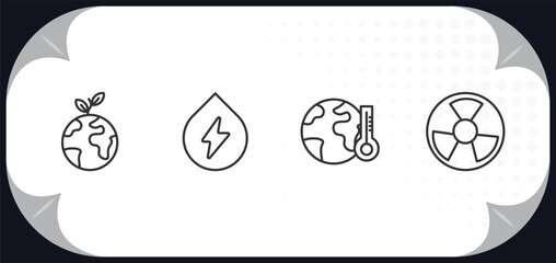 outline icons set - ecology concept. green earth, water energy, greenhouse effect, radioactive.