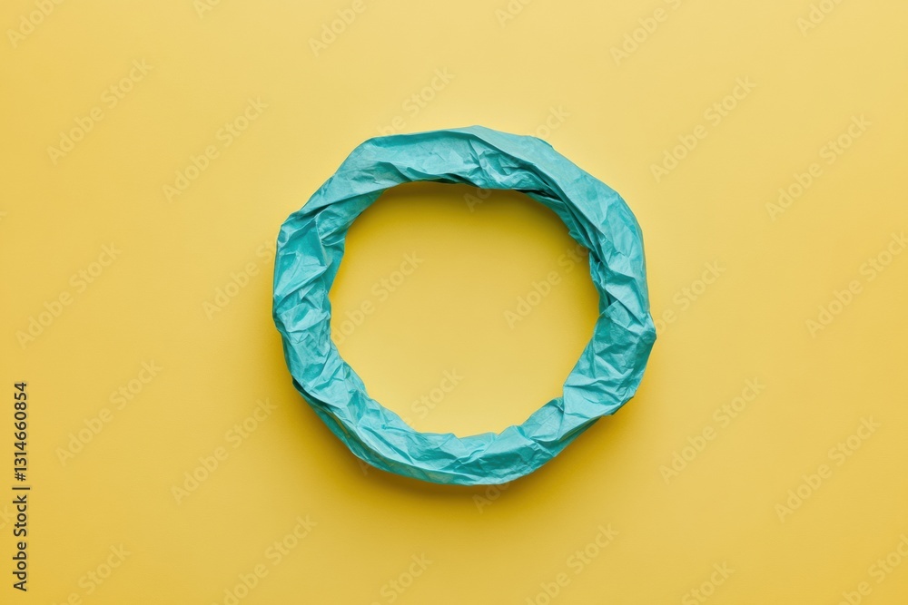 Poster Circular recycling loop symbolizing sustainable consumption on a bright yellow background with ample space for text