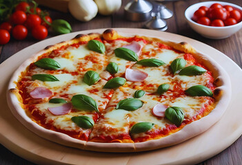 A pizza topped with vegetables, tomatoes, and mushrooms