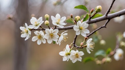 Obraz premium Blooming apple tree with a blurred natural backdrop. Selective focus. High-quality image.