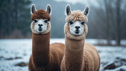Two alpacas during the winter season.