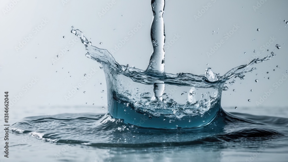Poster drinking water with an abstract splash on a white background.