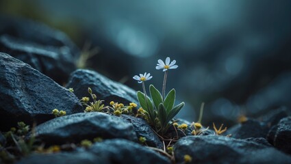 Obraz premium Small flower emerging among the rocks