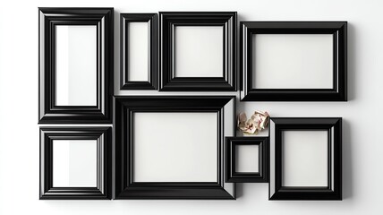 Collection of black photo frames on wall