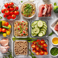A fresh and vibrant salad with tomatoes, lettuce, cheese, and basil, served as a healthy appetizer or lunch in a restaurant setting