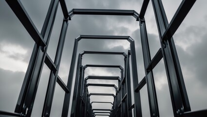 Paraphrased Title: "Black steel structures positioned perpendicularly."