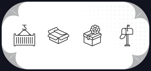 Fototapeta premium outline icons set - delivery and logistic concept. container hanging, unpacking, supply chain, postbox.