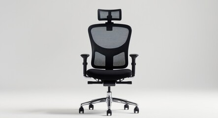 Black office chair. Isolated against a white background. Frontal view.