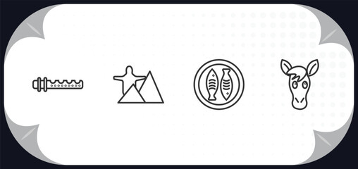 outline icons set - culture concept. native american flute, rio de janeiro, imperial carp, horse head.