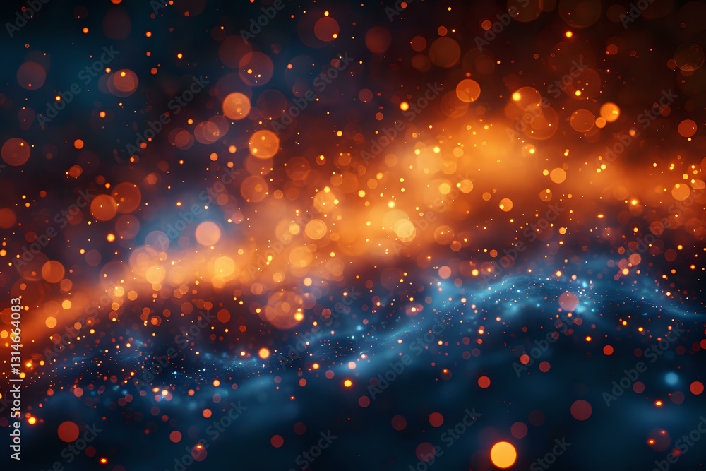 Aufkleber abstract cosmic background with glowing orange and blue bokeh lights creating magical space atmosphe
