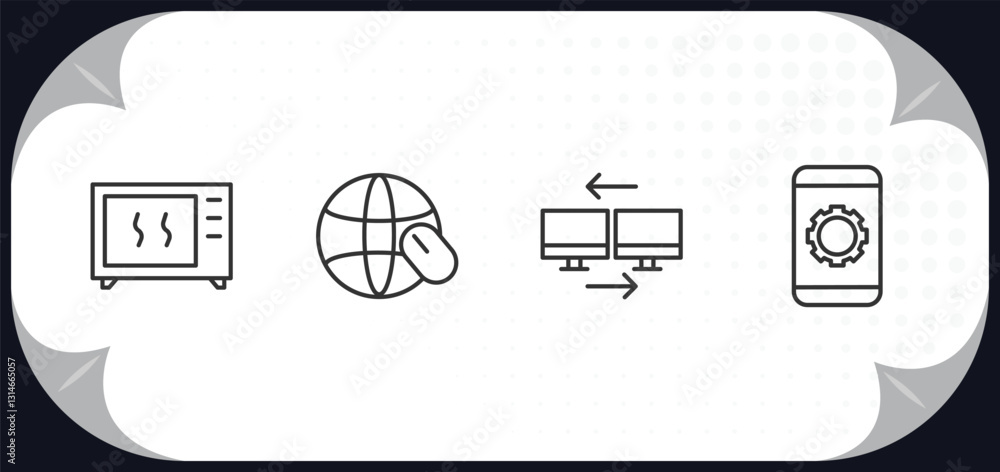 Poster outline icons set - computer concept. device, surfing the net, computers, tablet data tings.