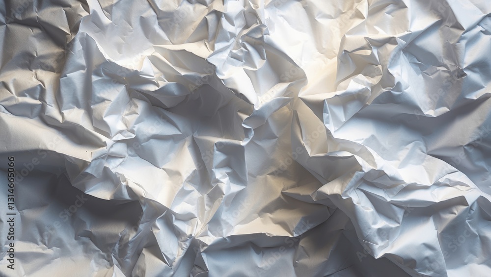 Poster crumpled paper texture background in white and gray shades. squeeze paper to create creases and wrin