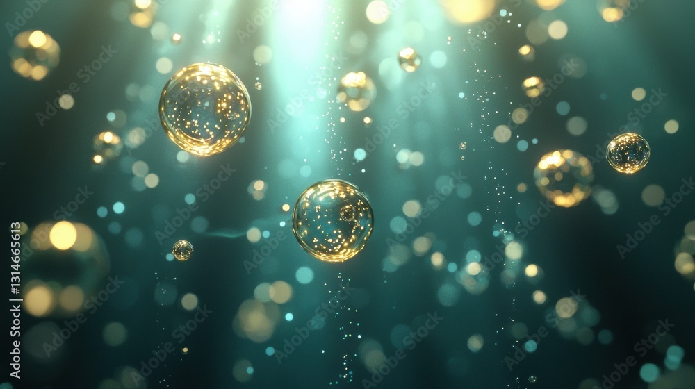 Aufkleber abstract background with glowing golden orbs floating in a dreamy atmosphere of light and color