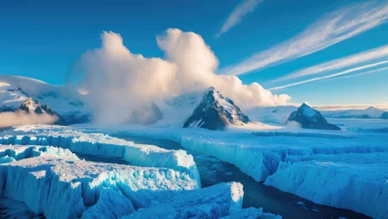 Fleecedeken met foto Scenic view of the glaciers beneath beautiful white fluffy clouds. © Holo Frame