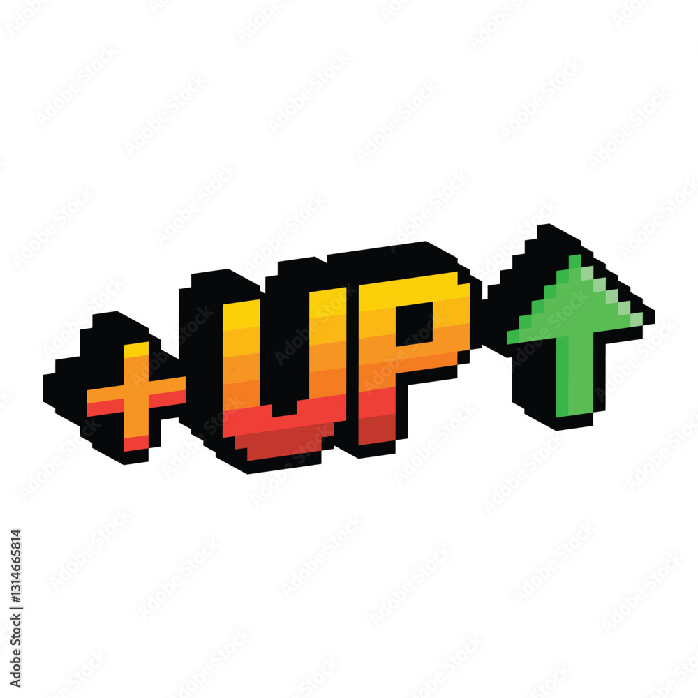 Poster isometric level up button 8 bit text level up Pixel art 8-bit for game you win