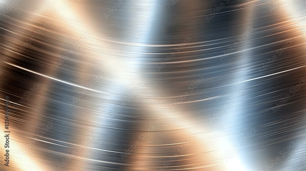 Poster Metallic copper and silver abstract background with intersecting light streaks and dynamic flowing lines creating modern technological pattern.