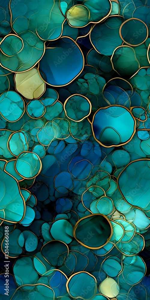 Aufkleber abstract turquoise and blue circular shapes with golden outlines create an elegant pattern reminisce