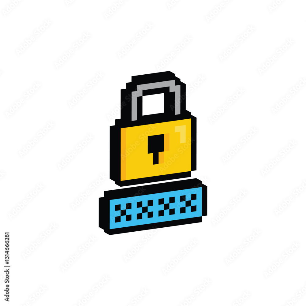 Aufkleber isometric pixel password protection icon. vector pixel art security password sign padlock 8 bit logo