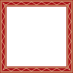 Vector gold and red square Yakut ornament. Infinite rectangle, border, frame of the northern peoples of the Far East.