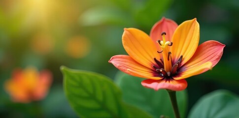 Fototapeta premium Vanilla pod flowers with colorful petals and a delicate stem, colorful, garden, treats