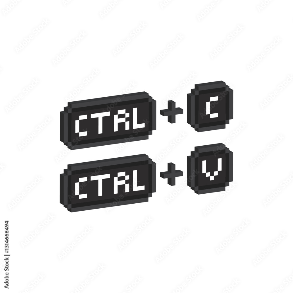 Poster isometric ctrl C, ctrl V  8 bit button  Pixel art 8-bit for game
