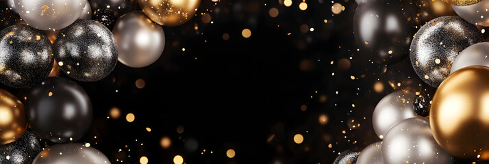 Elegant Gold, Silver, Black Balloons Celebrate