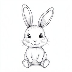 Fototapeta premium Cute bunny design in black line art, ideal for T-shirts on a plain background.