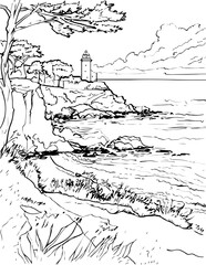 Fototapeta premium france, coloring page, architecture, church, sketch, building, drawing, vector, illustration, city, old, paris, art, house, cathedral, tower, europe, vintage, castle, design, travel, landmark, london,