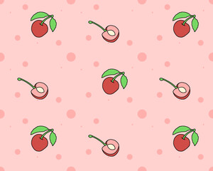 Cherry fruit seamless background pattern, vector illustration of cute fruit background.