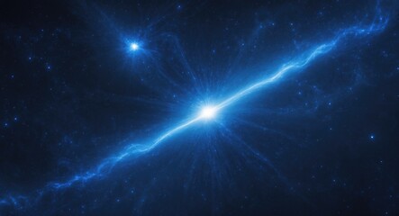 Blue luminous gamma ray burst in space, quasar, digitally created abstract background.