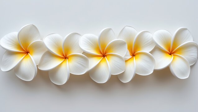 Blooming yellow - white frangipani flowers isolated on a white background, with a clipping path.