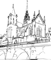 france, coloring page, architecture, church, sketch, building, drawing, vector, illustration, city, old, paris, art, house, cathedral, tower, europe, vintage, castle, design, travel, landmark, london,
