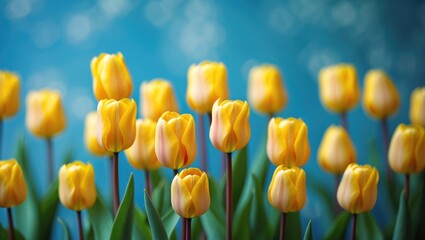 Fototapeta premium Blurred floral backdrop featuring a bouquet of tulips in the background.