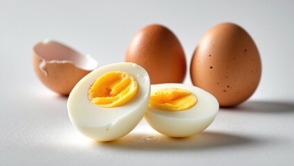 Hard boiled chicken eggs on a white background with a clipping path.