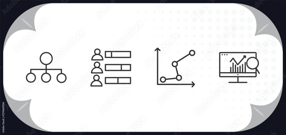 Aufkleber outline icons set - business and analytics concept. flow chart, user stats, charts, database analysi