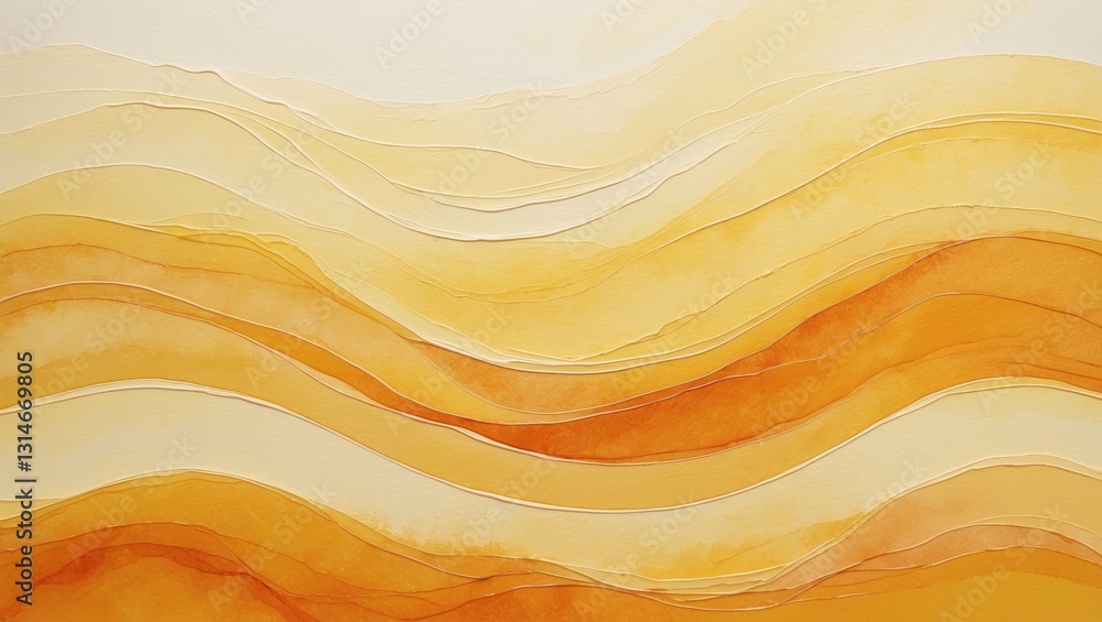 Poster abstract art background featuring light yellow and golden colors. watercolor painting on canvas disp