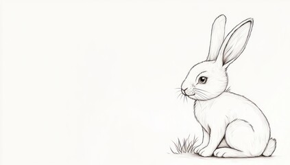 Obraz premium One-line art, minimalist Easter bunny, ample space.