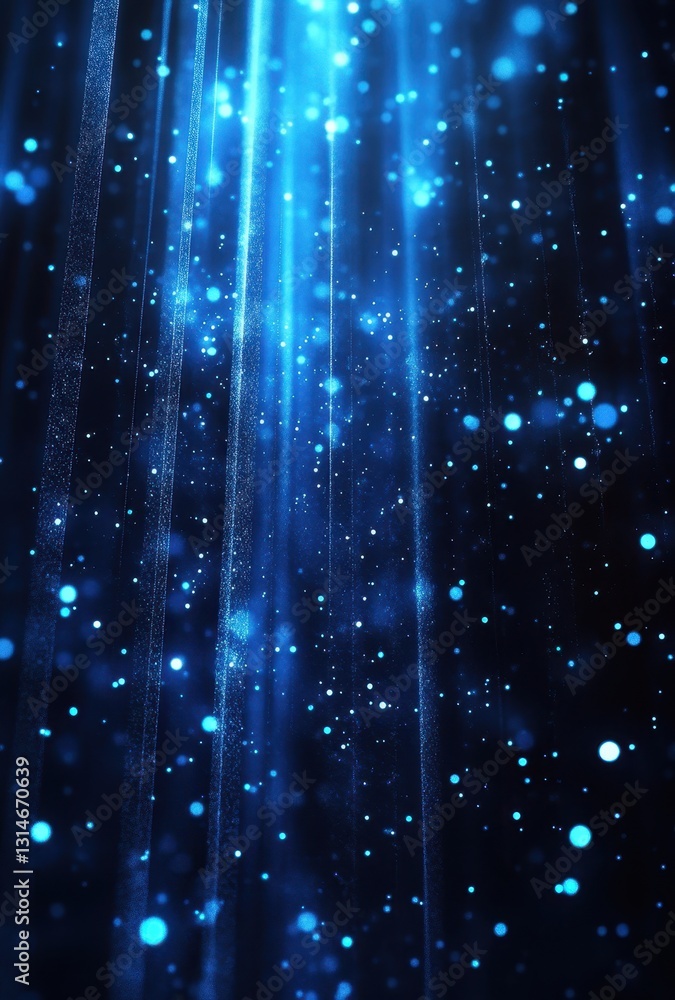 Poster bright blue light rays and glittering particles creating a magical atmosphere in a dark background f