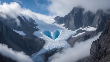 Heart-shaped glacier located on the slope of a mountain.